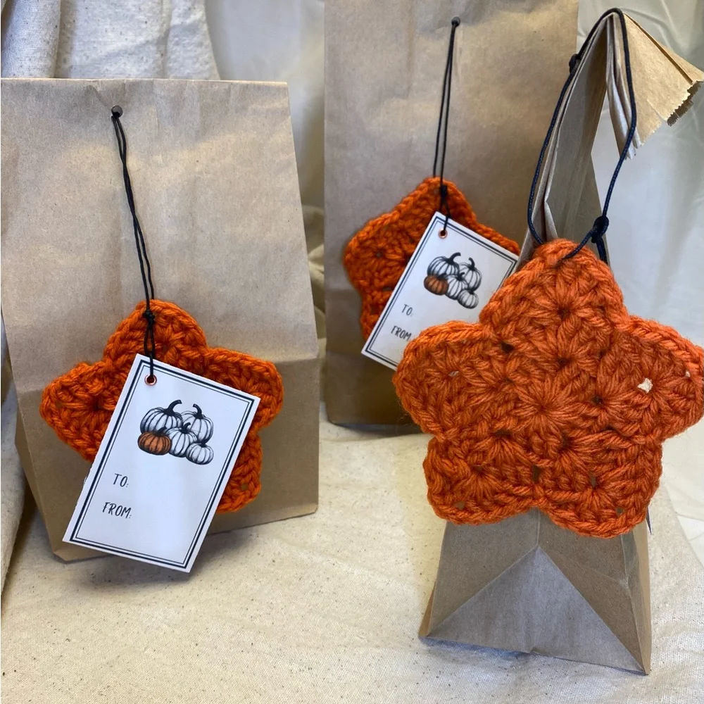 Fall pumpkin orange color 3 stars gift tag set